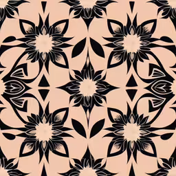 a black and white abstract flower pattern in a square,a pattern with flowers on a pink background