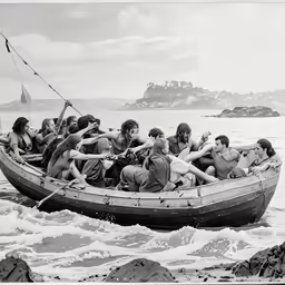 a group of people are riding in a boat
