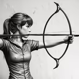 woman with the bow and arrow aiming the bow