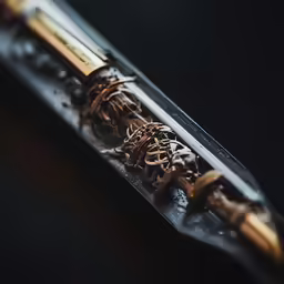 an antique fountain with several ink on it