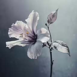 a white and blue flower with dark background
