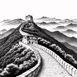 an image of the great wall of china in black and white