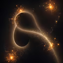 the shape of an irregular black hole with glowing stars around it