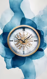 a gold clock with blue flowers on it