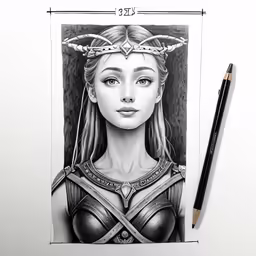 a pencil drawing of a girl with an eagle above her head