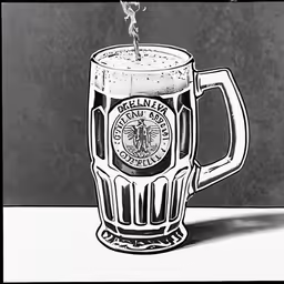a drawing of a beer mug with its light turned on