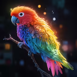 a parrot is sitting on a branch with colored feathers