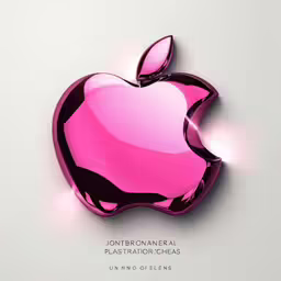 an apple logo is displayed in pink and black