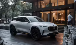 the new 2020 masera suv parked on a cobblestone sidewalk