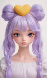 a girl with long hair with a heart decoration on her head