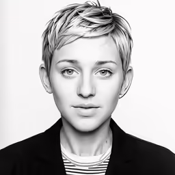 a woman that is sitting in front of a white background