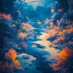 the trees are very colorful in this painting