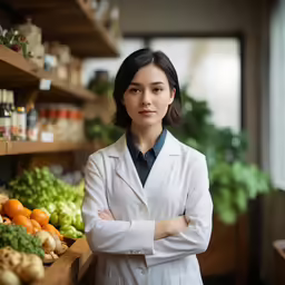 a person standing next to a display full of vegetables