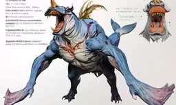 an illustrated diagram of a monster that is blue and yellow