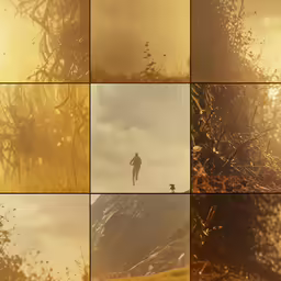 a series of images with the same man walking a hill