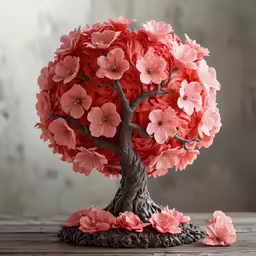 a beautiful decorative red tree on a wooden surface