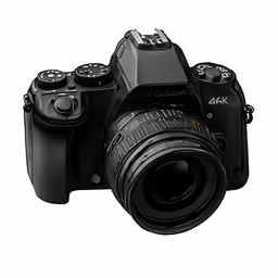 the black camera is on display with its hood open