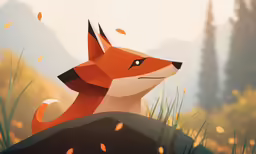 an animal in the grass and trees with fallen leaves