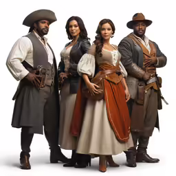 three men and women in costume standing next to each other