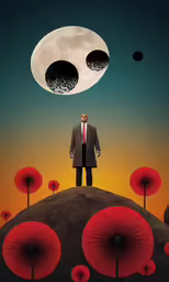 a man in a suit is standing on a hill with flowers