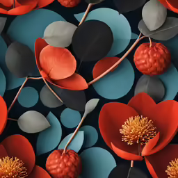colorful flower designs with red, black and blue petals