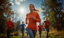 a group of people are running on a trail