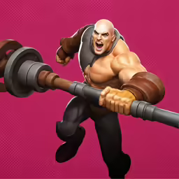 a man with a barbell and a fist in the air