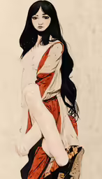 a drawing of a woman holding a handbag