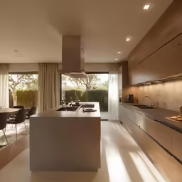 modern kitchen with white countertops and cabinets