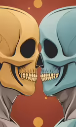two colorful skulls are side by side with one another