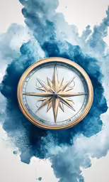 a clock with blue and white ink splatters surrounding it