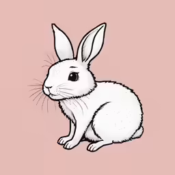 a white rabbit sitting in the middle of a pink background