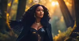 the character, black panther, poses in front of trees