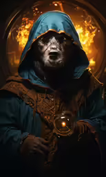 a person in costume holding a glass bowl