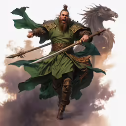 the painting depicts a knight, wielding a dragon