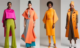 a group of four models in bright clothing