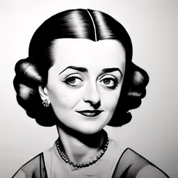 drawing of an older lady with large eyes and her hair up in a bun