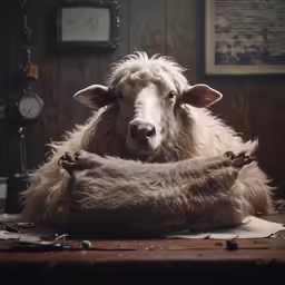 a sheep laying down on a table