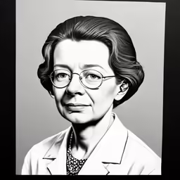 a woman in glasses is posed for a black and white photo