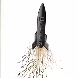 a drawing of a rocket is flying through the air