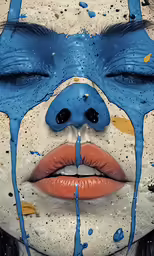 a woman with a blue nose is painting the face of a clown