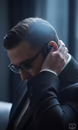the man is wearing a suit and sunglasses