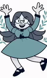 a drawing of a girl in blue dress jumping