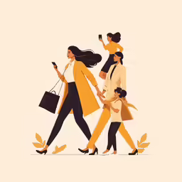 the three women are walking down the street