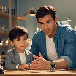a young boy sitting next to an adult