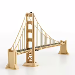 a toy bridge on white surface next to each other