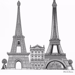 a drawing of the eiffel tower in paris,this is an image of two pencil drawings of the eiffel tower