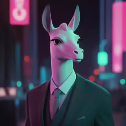 an animal in a suit and tie on a dark night