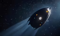 a black and white space ship in the sky