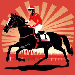 a drawing of a man on top of a horse,a man on a horse jumping over an obstacle